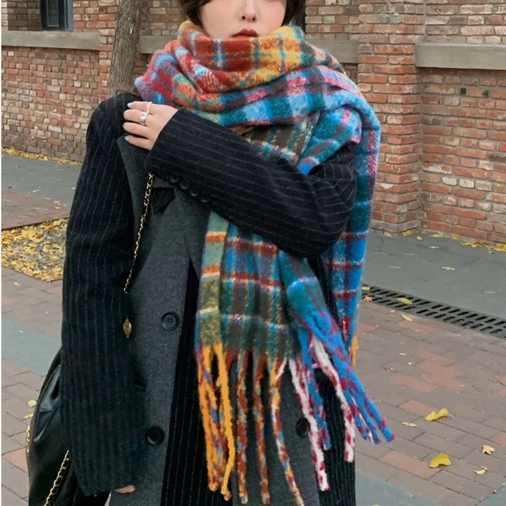 Rainbow Plaid Chunky Scarf Zara